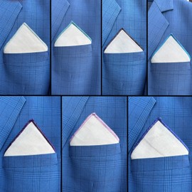 Hell Blues Pure Linen Pocket Square with Embroidered color edge Classic Gentlemen accessories for Men Suits (Blue Linen - 7)
