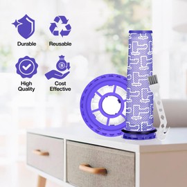 2-Pack Vacuum Filter Replacement Parts for Dyson DC41, DC65, DC66, UP13, UP20, UP30 Animal, Multi Floor & Ball Vacuum - 1 Post Filter & 1 Pre Filter With 1 Brush, Replaces Part # 920769-01 & 920640-01