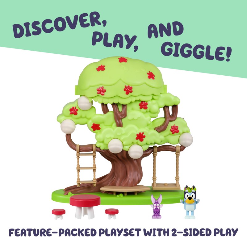 Bluey 2-Sided Treehouse Playset, 11”, Action-Packed Tree Toys Set with