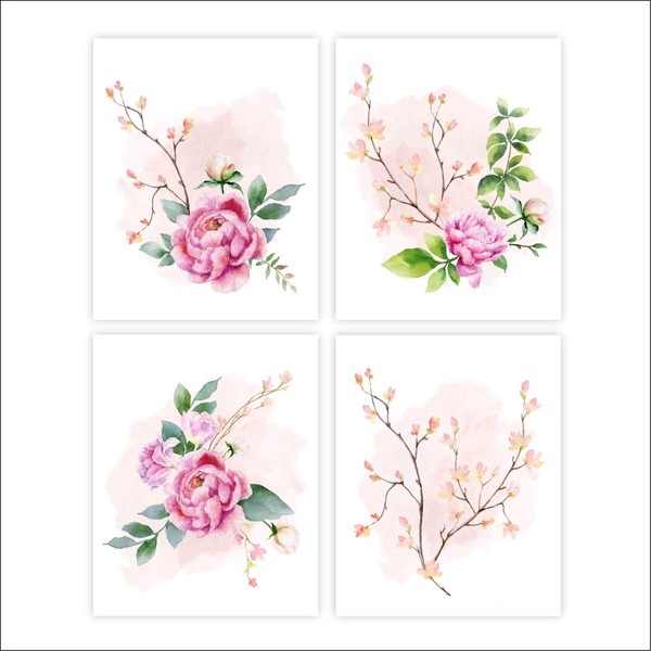 Floral Wall Decor Art Prints (Set of 4) - Unframed