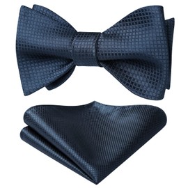 HISDERN BC-01 Men's Bowtie, Hand-tied Bowtie, Chief Set, Adult, Washable, Weddings, Receptions, After-parties, Entrance Ceremonies, Parties, 27 Navy (check)