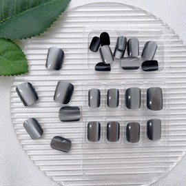 Cat Eye Press on Nails Short Square Fake Nails Black Acrylic Nails Press ons Glossy Glue on Nails Daily False Nails Shiny Artificial Nails Full Cover Stick on Nails for Women 24Pcs