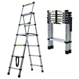 Aluminum Telescoping Ladders Multi-Purpose Ladder 5 6 Step Ladders (1.7M-2M) with EN131 Certified, Max Capacity 150KG/330lbs For Outdoor & Indoor Use
