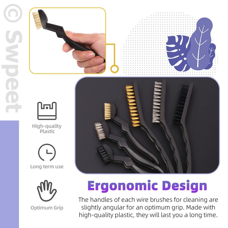 Swpeet 6Pcs Wire Brushes Cleaning Set, 6Pcs 6.4 Inch and