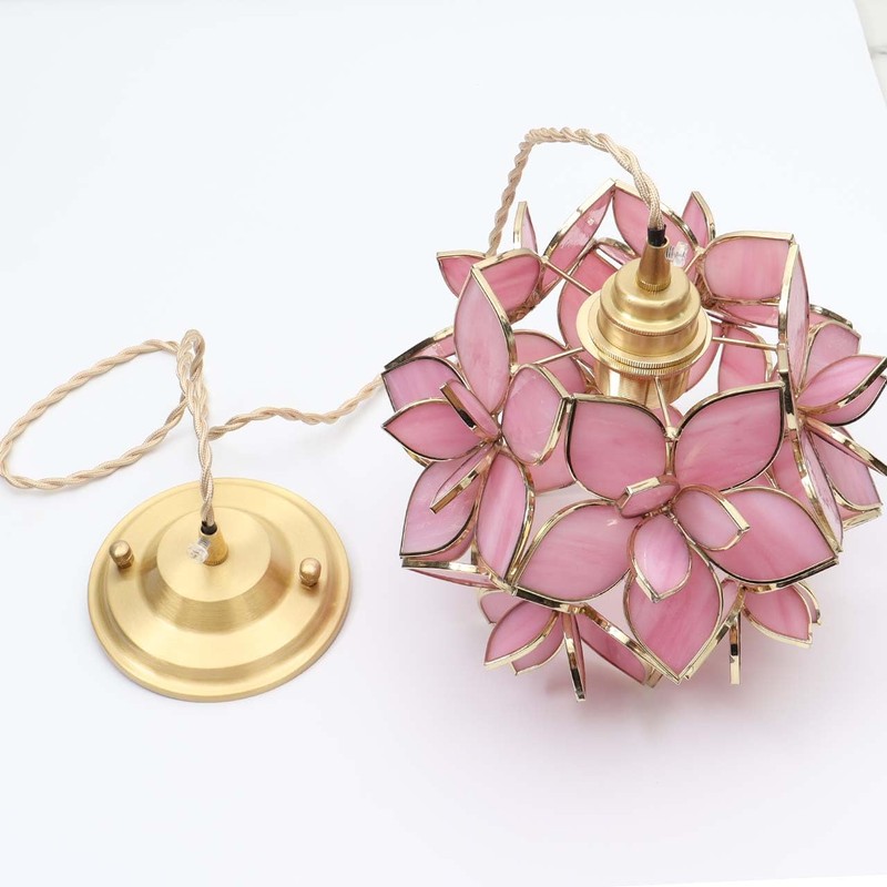 Bieye S10833 Tiffany Style Stained Glass Flower Petal Lampshade (Pink,