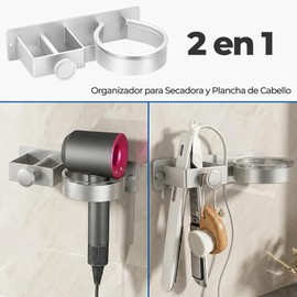 Soporte para Secador de Pelo Pared, Organizador para Plancha y Secador Pelo Aleación de Aluminio, Organizador Autoadhesivo de Herramientas, Accesorios de Almacenamiento para Baño y Salón