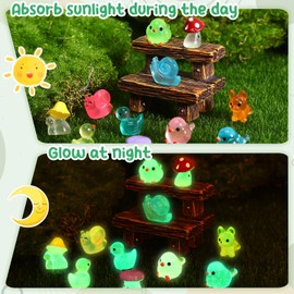 GSrenyu Pack of 124 Mini Resin Animals,Luminous Tiny Resin Ducks,Frogs Mixed Cute Animals Miniature Figures Glow in the Dark Toy Small Figurines for Landscape Garden Dollhouse Decoration Craft
