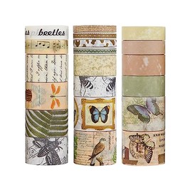 Cinta Washi de Insectos 20 Rollos, Juego de Cintas Adhesivas de 5/10/15/20/25mm de Ancho, Patrón de Escarabajo, Mariposa, Libélula, Cinta de Enmascarar para Álbum de Recortes, Diario de