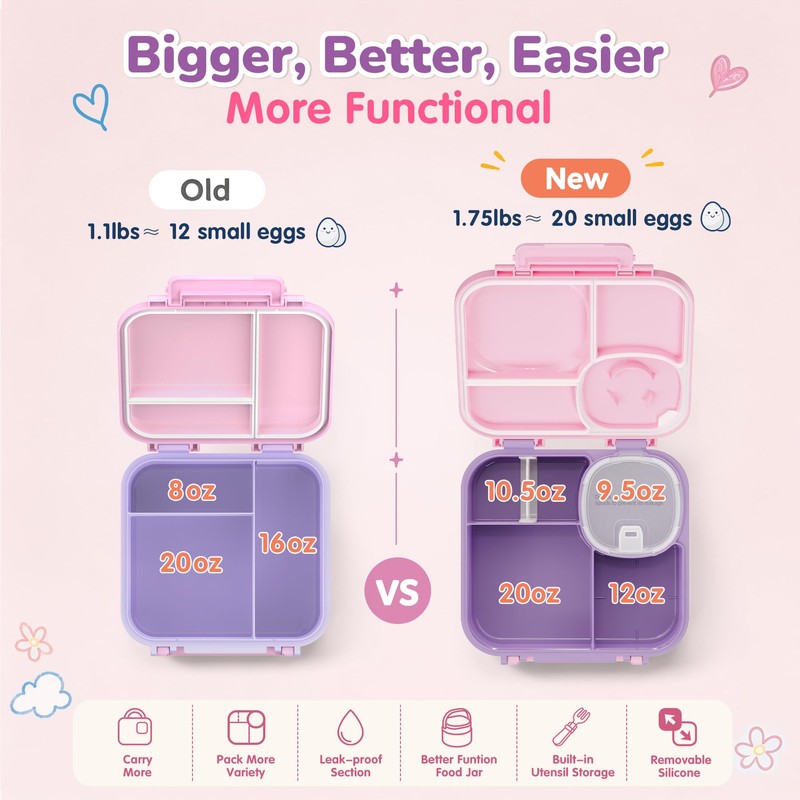Bento Box for Kids,Leak-Proof Lunch Container with 9oz Insulated Food