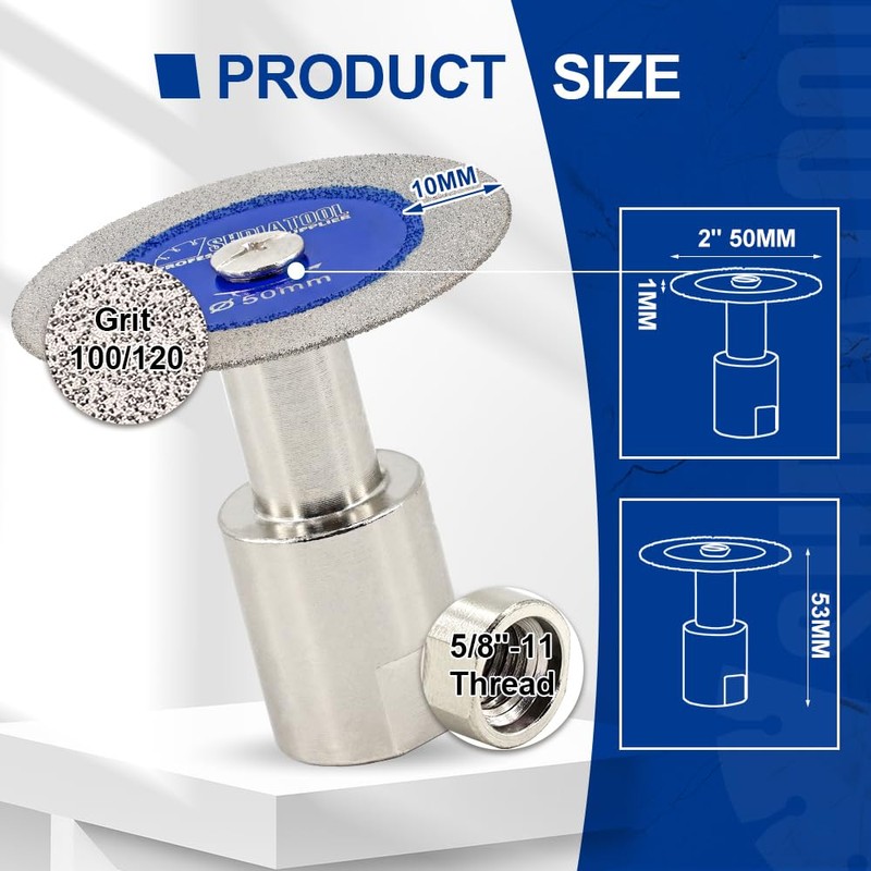 SHDIATOOL Diamond Glass Cutting Blade with 5/8"-11 Flange, 50mm (2