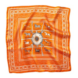 JERLA 100% Mulberry Silk Neck Scarf 21"x21" Small Square Scarfs for Women Gift Packed (Orange horse)