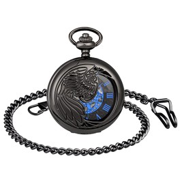 SUPBRO Women's Men's Pocket Watch Eagle Analogue Mechanical Chain Watch Pocket Watch with Necklace Pullover Chain, black, Classic
