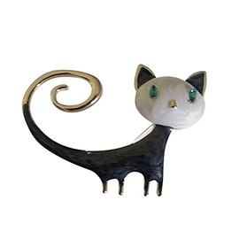 Black and White Cute Cat Brooch Pin Steel Stainless Steel, Alloy Steel