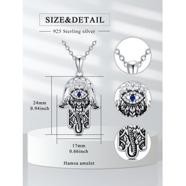 Dorunmo Hamsa Necklace Elephant Necklace Sterling Silver Protection Necklace Elephant Necklaces for Women Fatima Necklace Israel Necklace Anniversary Birthday Jewish Jewelry Gifts for Women