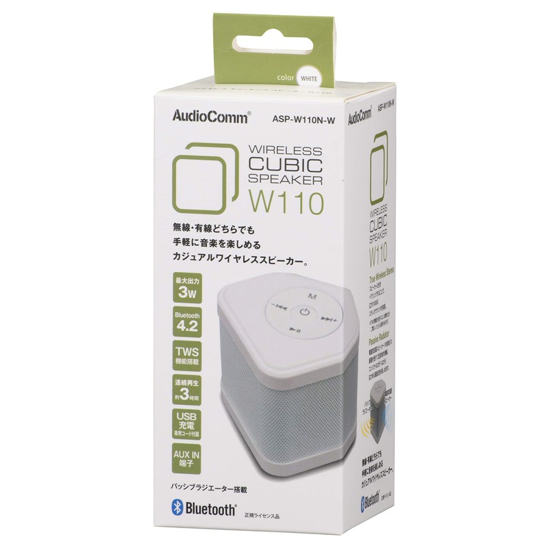 Ohm Electric AudioComm Bluetooth Wireless Speaker, Cubic Speaker, White, ASP-W110N-W