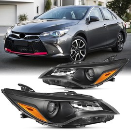 2PCS Headlights Assembly Compatible with 2015 2016 2017 Toyota Camry LE XLE Replacement Headlamps Driver and Passenger Side Black Housing Amber Corne
