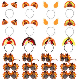 XunYee 24 Pcs Thanksgiving Turkey Cosplay Set Including 12 Turkey Headbands,12 Turkey Plastic Sunglasses Turkey Headbopper Eyeglasses for Holiday Turkey Costumes Decoration Prop Accessories