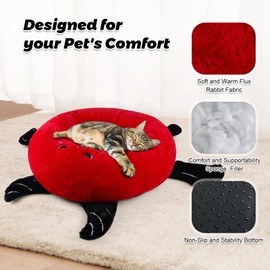 Charlie & Mollie Calming Dog Bed, 23" Round Dog Beds for Medium Dogs and Cats, Bat Shape Cute Cat Bed, Soft Warming Cuddler Pet Bed with Anti-Slip Bottom, Washable Cat Couch Cushion, Red