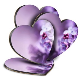 4 x Heart Coasters - Pretty Purple Lilac Flowers Flower Cork Backed MDF Glossy Tea Coffee Accessory #53185