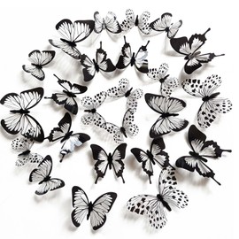 24 Stück Schmetterling Wandaufkleber, 3D Schmetterlinge Wandtattoos, Abnehmbar Butterfly Wanddeko Schwarz Schmetterling Dekoration Wandaufkleber, für Wohnung Raumdekoration Party Tortendeko Hochzeit
