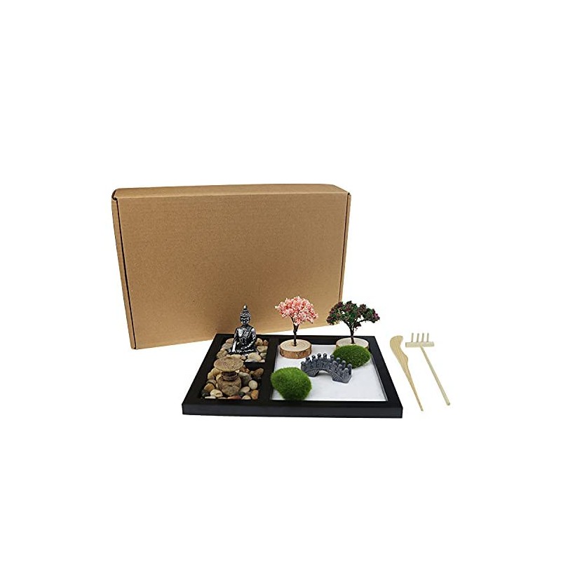 ZEN&TAO Japanese Zen Garden, Black Tray with Two Trees, Two