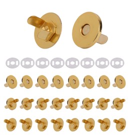 Trimming Shop 10 x 18mm Gold Magnetic Snap Fastener for Purses, Bags, Crafts Sewing, and Clothing Repair, Clasp with Male and Female Parts - Press Stud Closure with 2 Metal Backing Washers