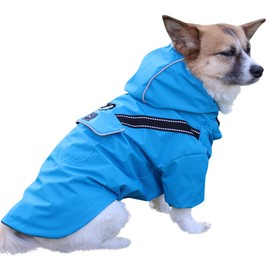 JoyDaog Premium Dog Raincoat with Hood for Medium Dogs,Outdoor Sports Waterproof Doggie Rain Jacket,Puppy Raincoat with Pockets,Blue L