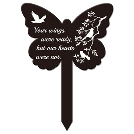 GLOBLELAND Butterfly Shaped Branch Bird Garden Stake Memorial Remembrance Plaque Stake for Cemetery Acrylic Grave Stake Waterproof Sympathy Garden Stake for Yard Grave Cemetery