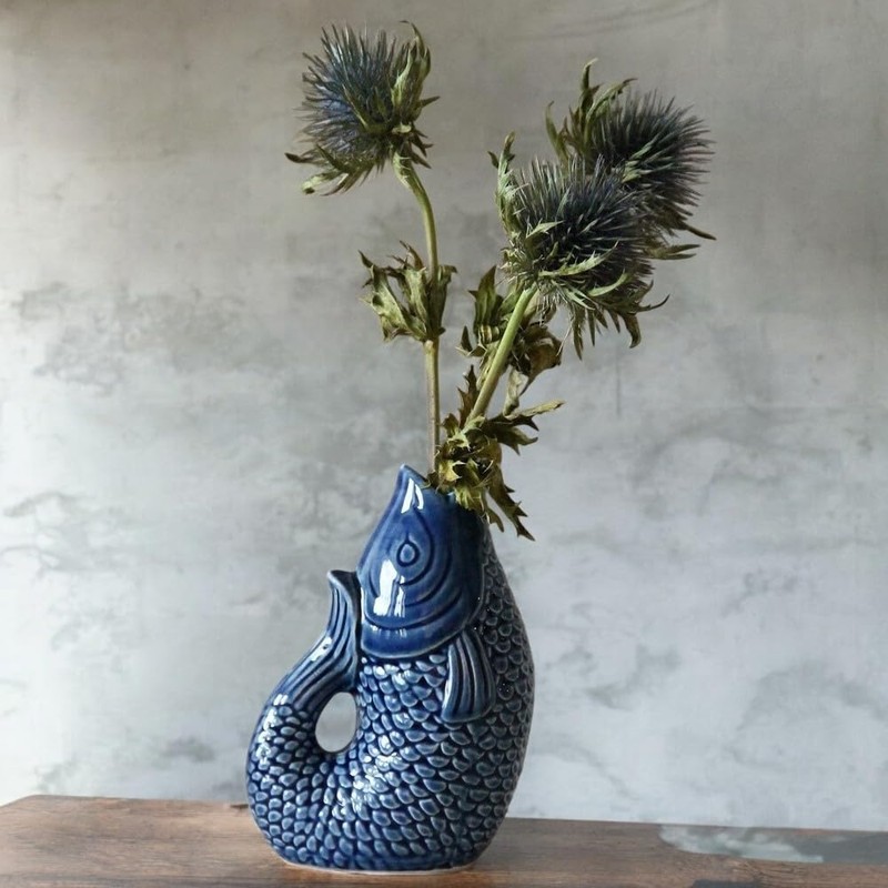 Bohemian Fish Vase Decorative Stoneware Symbol of Abundance Measures 12cm