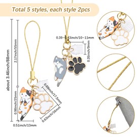 SUNNYCLUE 1 Box 10Pcs Cat Phone Charms Cell Phone Charm Set Cellphone Charm Strap Kawaii Cute Hanging Cats Animal Paw Dust Plug Charm Anti Dust Plugs for Women Adult Cellphone Port Decoration, Alloy,