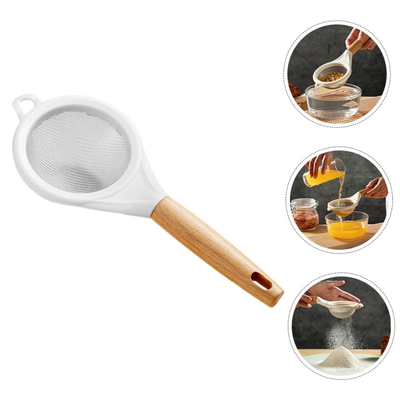 Mikinona Wooden Handle Stainless Steel Flour Sifter Baking Sieve Strainer