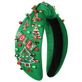 YAHPERN Christmas Headband for Women Christmas Tree Headbands Crystal Pearl Top Knot Headbands Holiday Headband Xmas Accessories Gifts