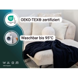 ZOLLNER Cuddly Blanket 130 x 170 cm Cuddly and Durable Fleece Blanket Washable up to 95 °C High-Quality Edging Band Anti-Static Polyester in Black Oeko Tex® Certified