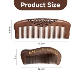 2 Pieces Sandalwood Combs, Gift Wooden Combs, Hair Styling Tools, Massage Combs, Double-Sided Carving Combs