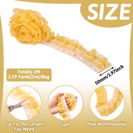 Craftdady 2 Ply Lace Edge 2 Inch Wide Ruched Ruffle Chiffon Trim Tulle Trim for Sewing Craft Embellishments Gold