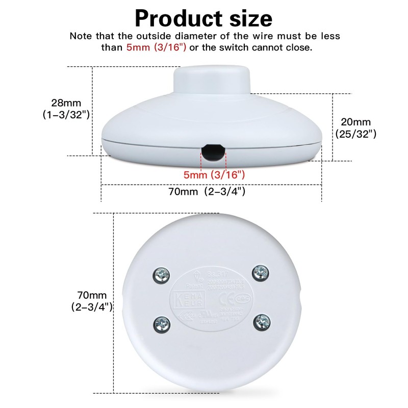 Helunsi 3Pcs Floor Lamp Foot Switch, White Foot Pedal Switch,