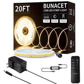 BUNACET COB LED Strip Lights, Bright COB LED Lights 20ft LED 3000K Cool White Dimmable LED with RF Remote Under Cabinet Lighting for Bedroom Counter Kitchen