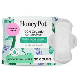 The Honey Pot Company - Herbal Panty Liners for Women - Heavy Flow w/Wings - Infused w/Essential Oils for Cooling Effect & Organic Cotton Cover - Feminine Care - 20 ct