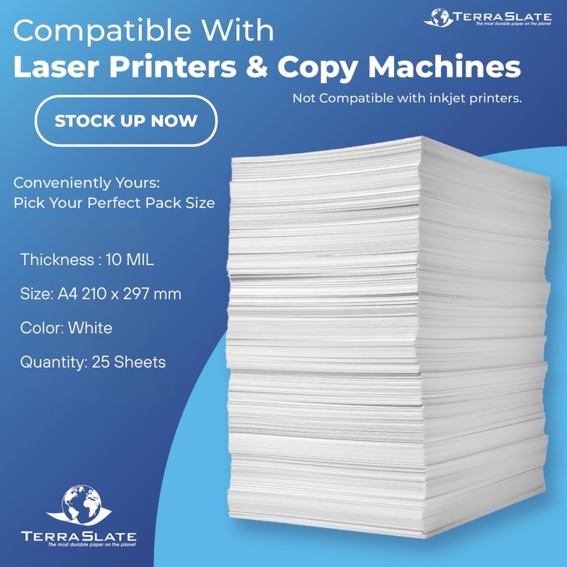 TerraSlate Waterproof Laser Printer Paper – Rip-Proof, Weatherproof, 5 Mil