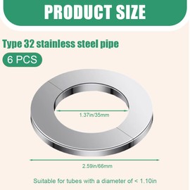 AYVRUOP Pack of 6 Rosettes Cover for Pipes, 35 mm, Stainless Steel, Rosettes for Radiator Pipes, Heating Pipe Cover, Split Two-Piece Pipe Sleeves, Pipe Cover for 35 mm Hole, black