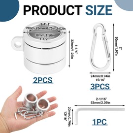 Pack of 2 Aluminium Flagpole Rings with Carabiner Clip - 360° Rotatable Flagpole Accessories, Flagpole Holder, Adjustable Diameter 1.8-2.5 cm, for Outdoor Flags, for All Weather Conditions