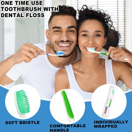 HAIFOTRVA Disposable Toothbrushes with Toothpaste and Floss,50pcs Single Use Individually Wrapped Disposable Travel Toothbrushes and Dental Floss Kit Bulk for Homeless,Airbnb,Dentist,Hotel(5 Colors)