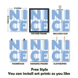 Pleonox Blue Trendy Preppy Bathroom Canvas Wall Art Prints 8x10 Inch Set of 4, Blue Retro Guest Check Shower Karaoke Ticket Pictures Wall Decor for Bathroom Shower Room Washroom Restroom, Unframed