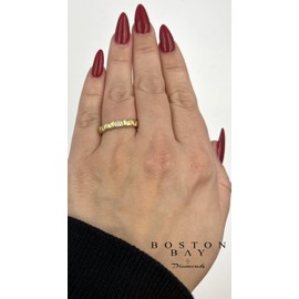 Boston Bay Diamonds Diamond Triangular Pattern 14K Yellow Gold Plated Sterling Silver Stackable Ring - Size 8