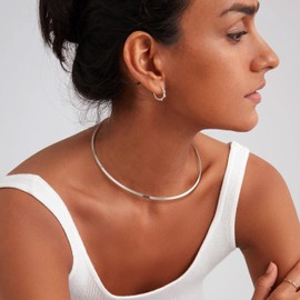 KRFY Open Choker Necklace Flat Collar Necklaces For Women Stainless Steel Wire Choker Necklace Dainty Silver Torque Necklace For Women 14 K Necklace Gold Unique Silver Choker Necklace Women