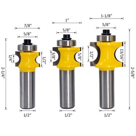 Bullnose Router Bit Set, Wolfride 1/2-Inch Shank 5pcs Half Round Router Bits |Diameter 1/4" 3/8" 1/2" 5/8" 3/4"