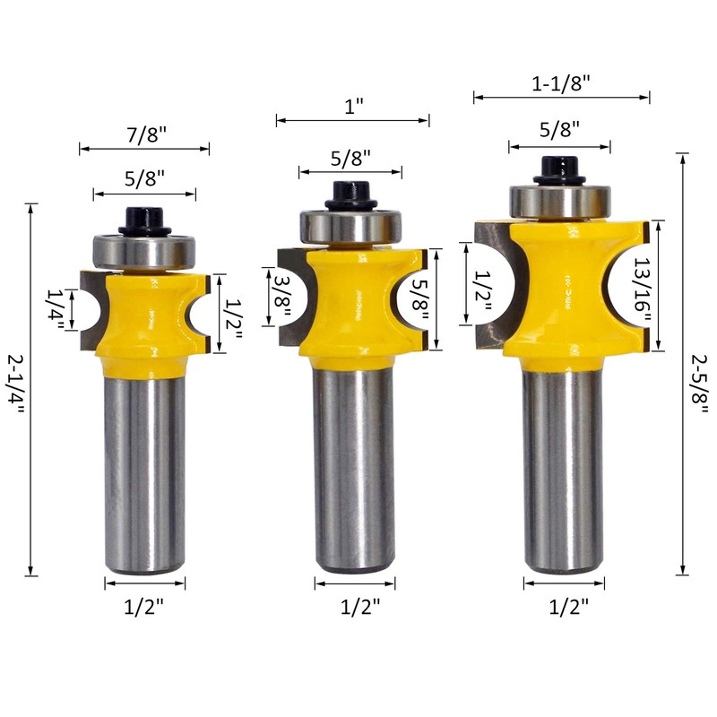 Bullnose Router Bit Set, Wolfride 1/2-Inch Shank 5pcs Half Round