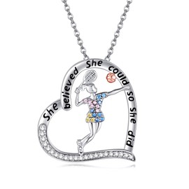 ONEFINITY Sports Lovers Gifts for Women 925 Sterling Silver Tennis Necklace Tennis Ball Sport Themed Pendant Jewellery for Tennis Player Lovers, Sterling Silver, Cubic Zirconia