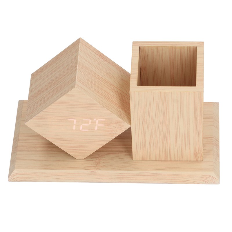 Pen Holder Clock Voice Control HD LED Display USB Battery