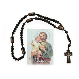 GCK Novena a San Jose con Rosario Cafe de Madera Prayer Book in Spanish with Brown Wood Rosary 2 Pc Set